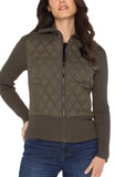 Quilted Jacket with Sweater Sleeves - Olive