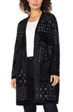 Open Front Sweater Coat - Black/White Patchwork