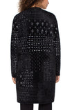 Open Front Sweater Coat - Black/White Patchwork