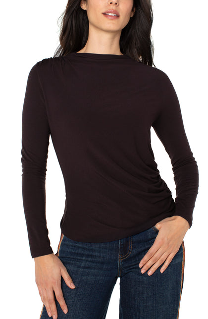 Long slv mock neck top - Java brown