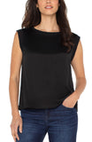 Sleeveless woven to knit top