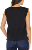 Sleeveless woven to knit top