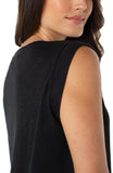 Sleeveless woven to knit top