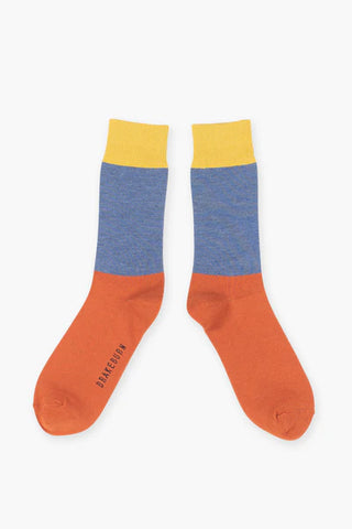 BRAKEBURN MENS ORANGE COLOUR BLOCK SOCKS