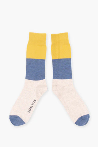 BRAKEBURN MENS OATMEAL COLOUR BLOCK SOCKS