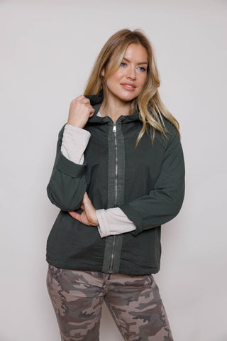 SUZY D - STRETCH COTTON JERSEY MIX HOODY JACKET - OLIVE