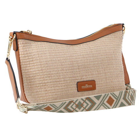 MILLENI VEGAN LEATHER CROSS BODY  BAG - BEIGE/BROWN