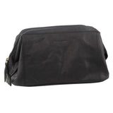 PIERRE CARDIN RUSTIC LEATHER TOILETRY BAG BLACK