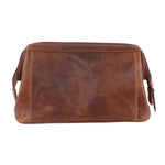 PIERRE CARDIN RUSTIC LEATHER TOILETRY BAG COGNAC