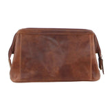 PIERRE CARDIN RUSTIC LEATHER TOILETRY BAG COGNAC