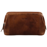 PIERRE CARDIN RUSTIC LEATHER TOILETRY BAG COGNAC