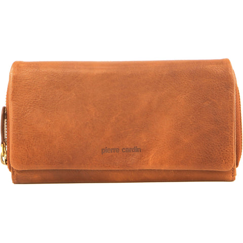 PIERRE CARDIN COGNAC RUSTIC LEATHER WALLET