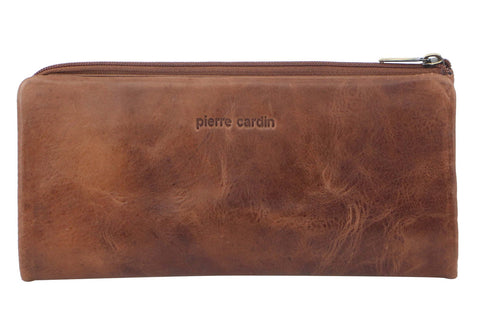 PIERRE CARDIN RUSTIC LEATHER WALLET - COGNAC