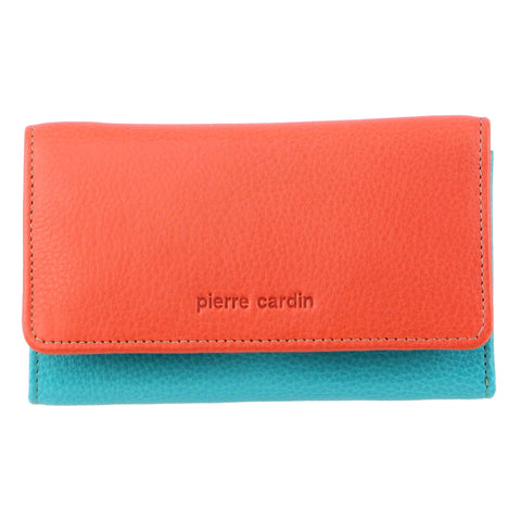 PIERRE CARDIN LADIES LEATHER WALLET - ORANGE/TURQUOISE