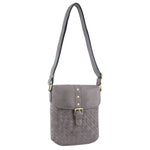 PIERRE CARDIN WOVEN LEATHER CROSS BODY BAG WITH FLAP - STEEL GREY