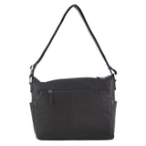 PIERRE CARDIN LEATHER CROSS BODY BAG WITH WOVEN FRONT POCKET - BLACK