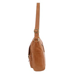 PIERRE CARDIN LEATHER CROSS BODY BAG WITH WOVEN FRONT POCKET - TAN