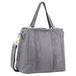 PIERRE CARDIN HERRINGBONE EMBOSSED LEATHER TOTE - STEEL GREY