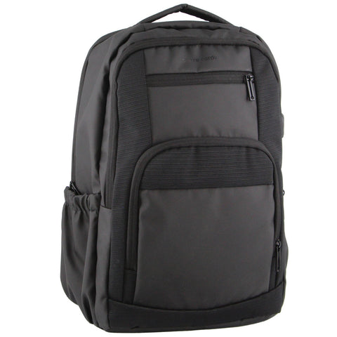PIERRE CARDIN TRAVEL & BUSINESS BACKPACK WITH BUILT-IN USB PORT - BLACK