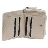 PIERRE CARDIN HERRINGBONE EMBOSSED LEATHER BIFOLD LADIES WALLET - OYSTER