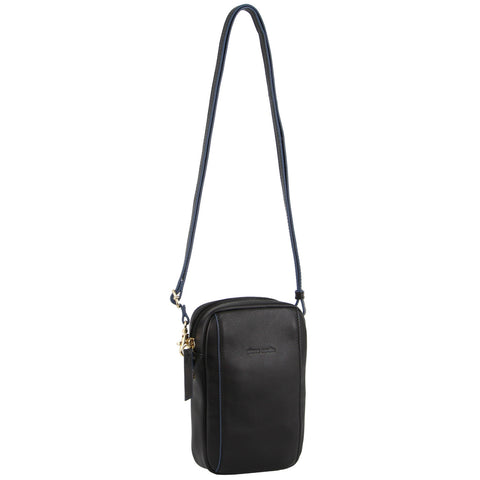 PIERRE CARDIN TWO TONE URBAN LOOK LEATHER CROSSBODY BAG - BLACK