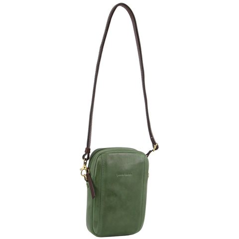 PIERRE CARDIN TWO TONE URBAN LOOK LEATHER CROSSBODY BAG - GREEN