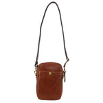 TWO TONE LEATHER CROSSBODY BAG - DARK TAN
