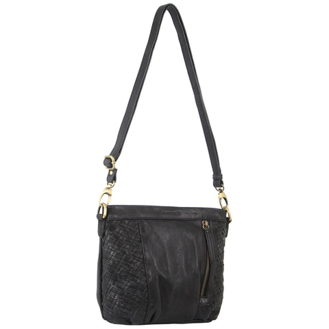 PIERRE CARDIN EMBOSSED LEATHER CROSSBODY BAG - BLACK