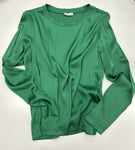 SUZY D SATIN STRETCH ROUND NECK TOP - EMERALD