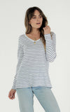 ABIGAIL L/S TEE - WHITE & INDIGO STRIPE - clearance