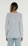 ABIGAIL L/S TEE - WHITE & INDIGO STRIPE - clearance