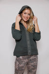SUZY D - STRETCH COTTON JERSEY MIX HOODY JACKET - OLIVE