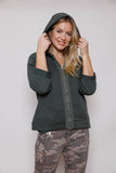 SUZY D - STRETCH COTTON JERSEY MIX HOODY JACKET - OLIVE