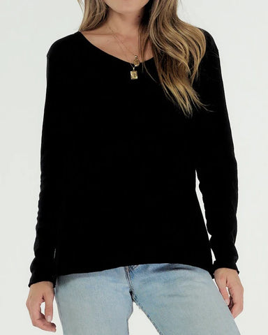 ABIGAIL L/S TEE - BLACK - clearance