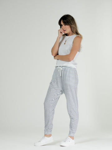 AYBREY JOGGER - WHITE & INDIGO STRIPE - clearance