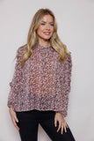 SUZY D - PRINT BLOUSE WITH FRILL DETAIL - RASPBERRY