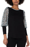 LIVERPOOL KNIT TO WOVEN LONG SLEEVE TOP - BLACK/WHITE CHECK
