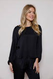 SUZY D - SATIN TOP WITH BALLOON SLEEVES - BLACK